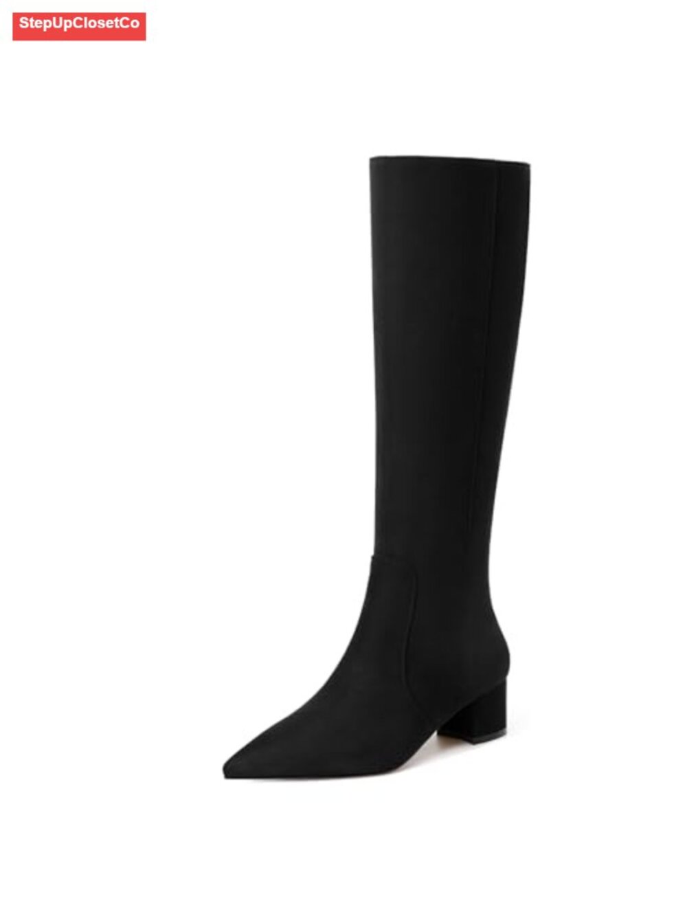Suede Knee High Boots Low Heel Pointed Toe Zip Womens